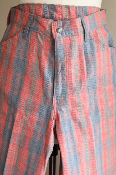 70s Levi's Textured Tartan Plaid High Waisted Flare Bell Bottom Pants
