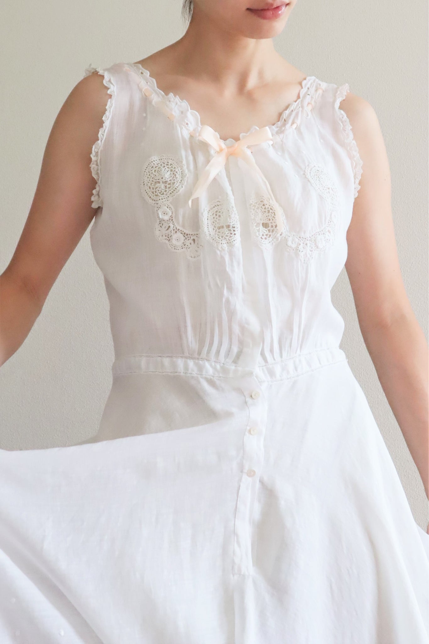 1900s Edwardian Hand Embroidered White Lawn Cotton Romper