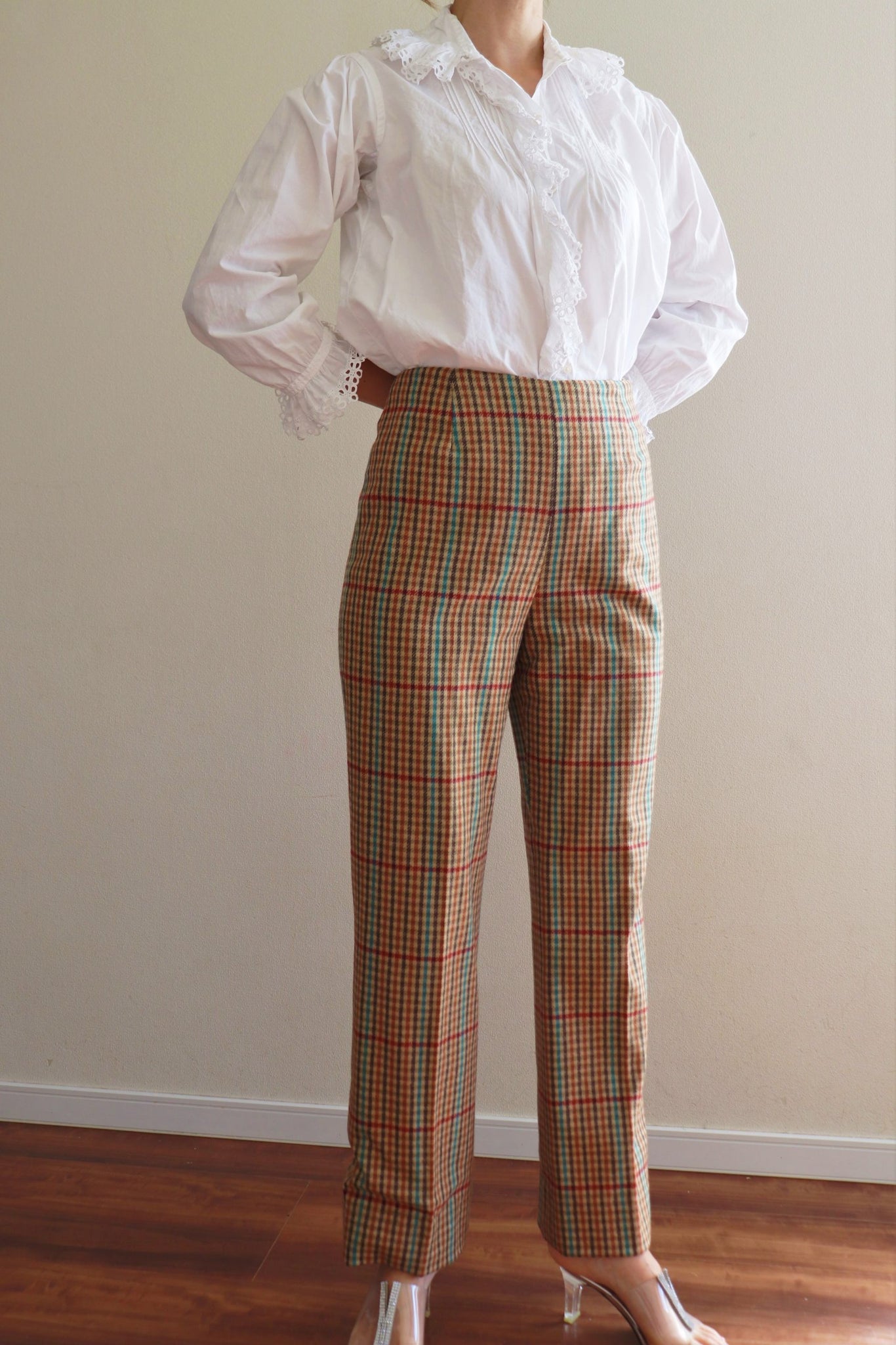 60s Plaid Wool Pants