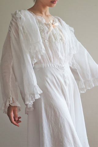 1910s Swiss Dot Cotton Large Sailor Collar Ruffled Lace Trim Blouse