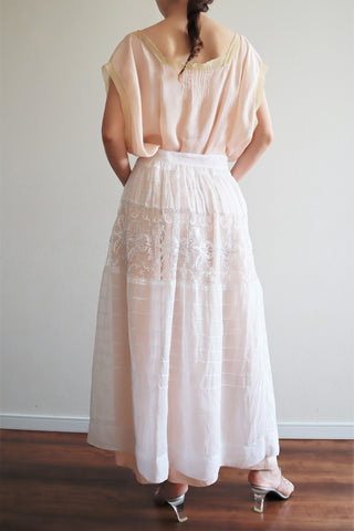 1900s Edwardian Organza And Lace Romantic Sheer Skirt