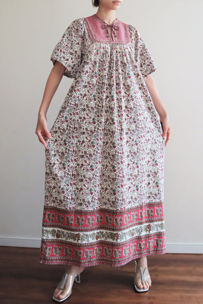 70s Block Print Indian Cotton Maxi Dress