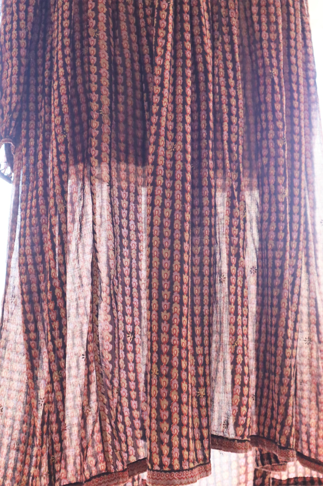 70s Soft Paper Thin Block Print Indian Cotton Long Dress
