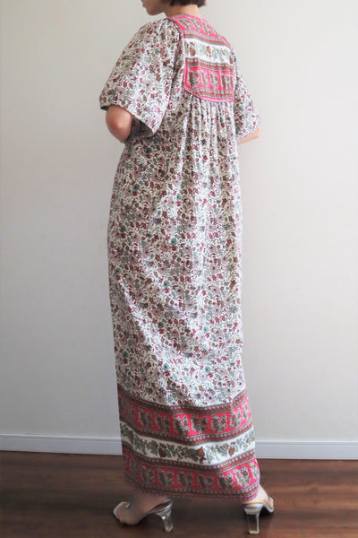 70s Block Print Indian Cotton Maxi Dress