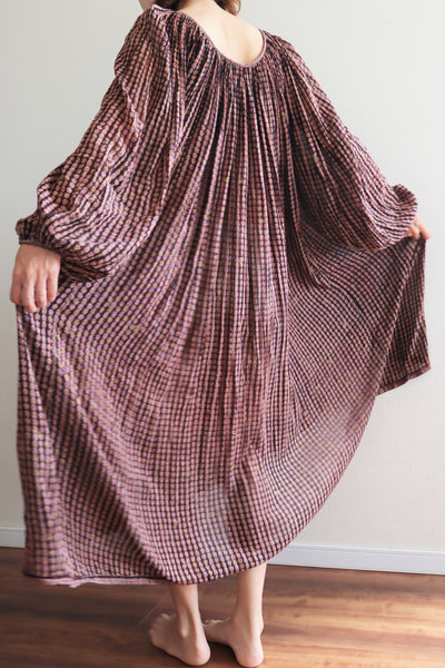 70s Soft Paper Thin Block Print Indian Cotton Long Dress