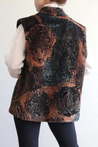 80s Austrian Animal Print Faux Fur Vest