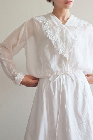 1910s White Floral Lace Muslin Cotton Blouse