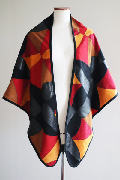 80s Patchwork Suede Leather Shawl