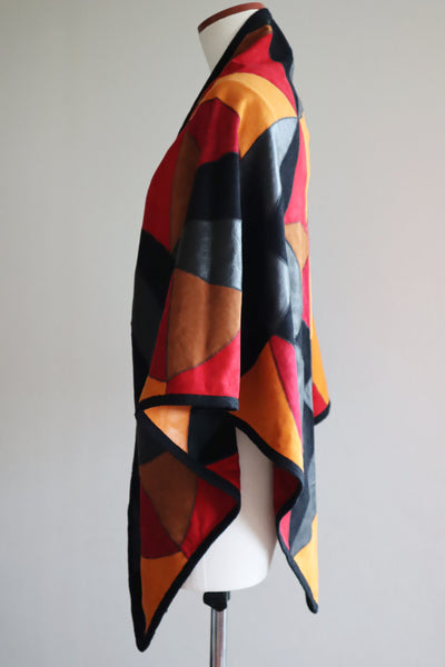 80s Patchwork Suede Leather Shawl