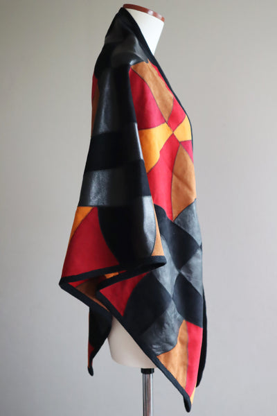 80s Patchwork Suede Leather Shawl