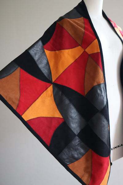 80s Patchwork Suede Leather Shawl