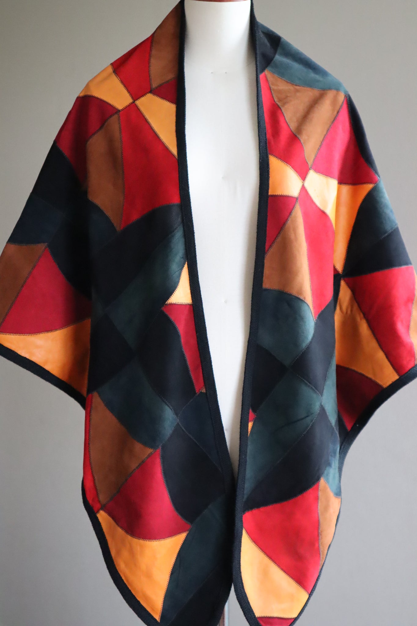 80s Patchwork Suede Leather Shawl