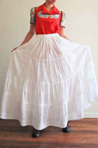 White Cutwork Cotton Lace Skirt