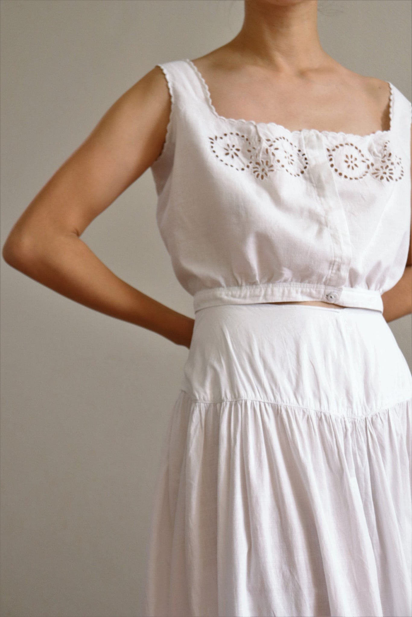 1910s Antique French White Cotton Chemise