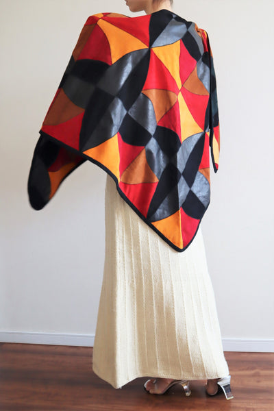 80s Patchwork Suede Leather Shawl