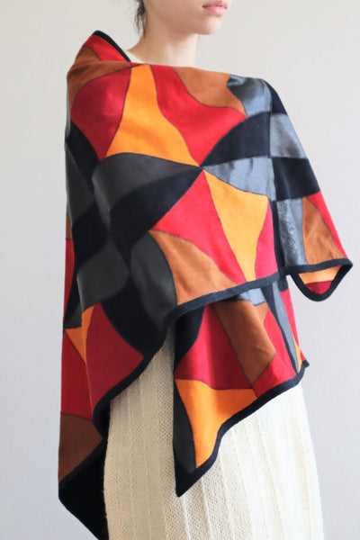 80s Patchwork Suede Leather Shawl