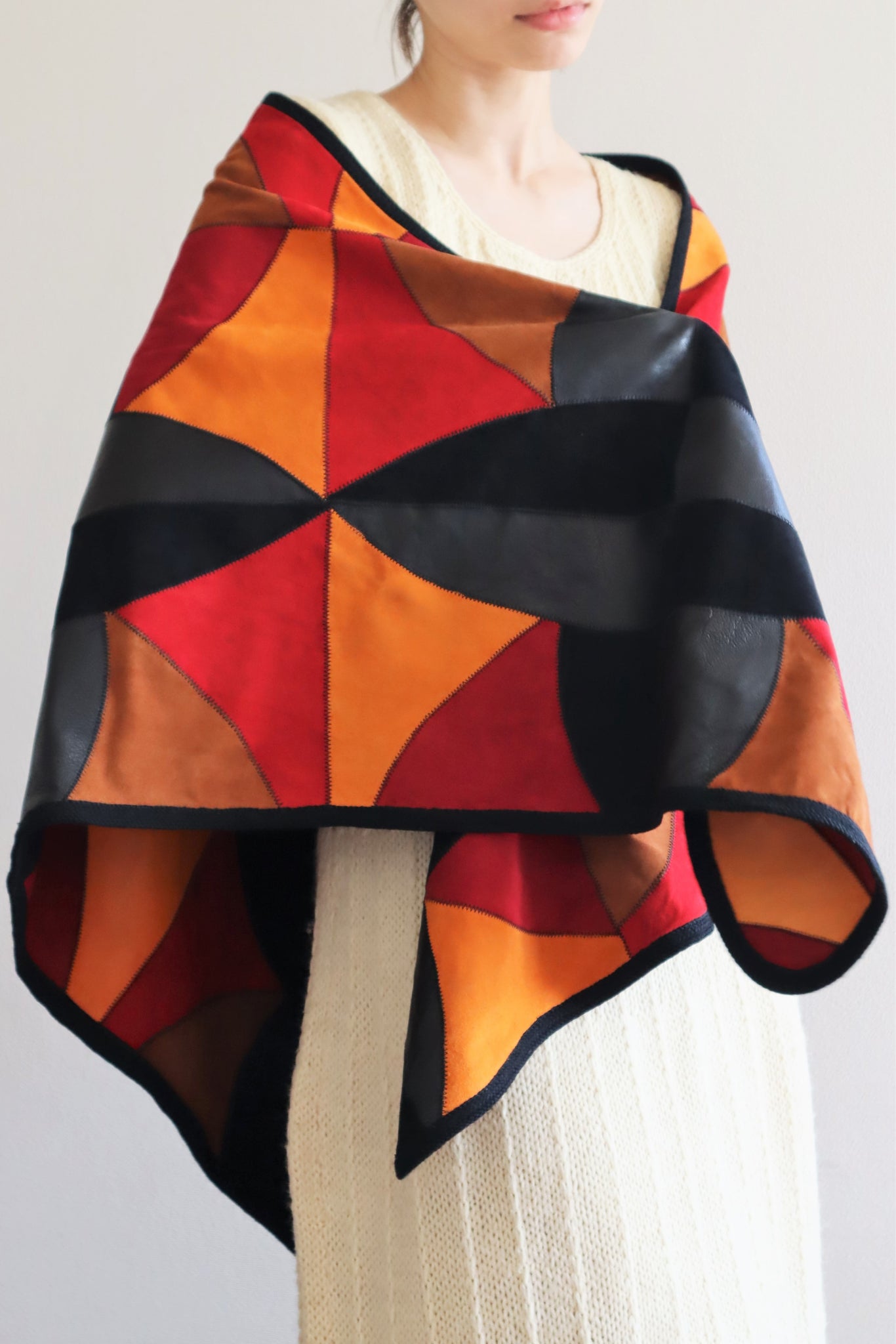 80s Patchwork Suede Leather Shawl