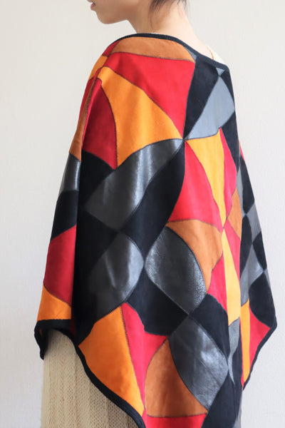 80s Patchwork Suede Leather Shawl