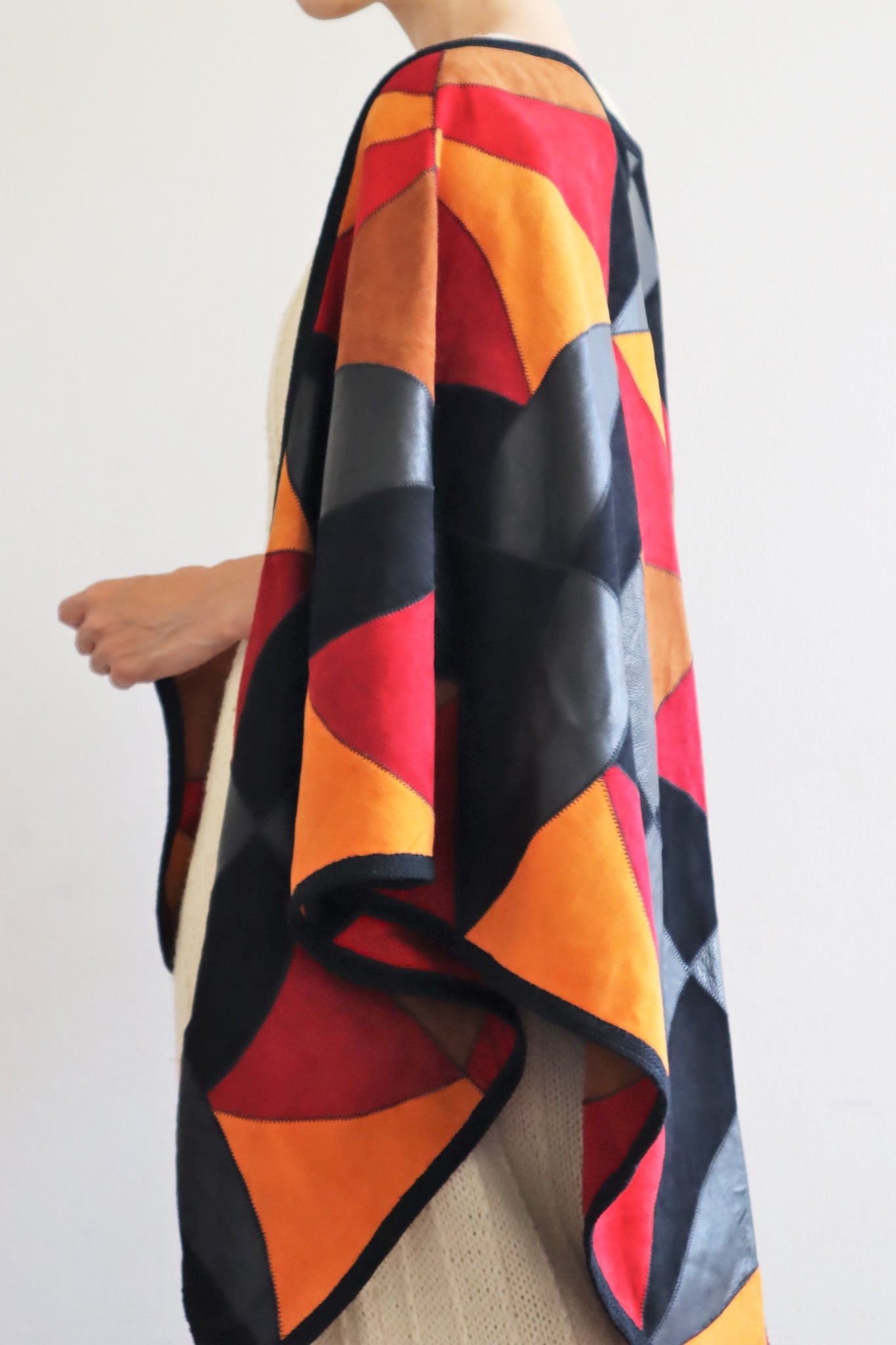 80s Patchwork Suede Leather Shawl