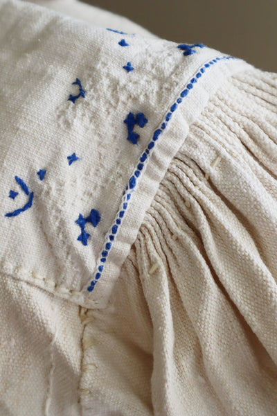 1940s Homespun Linen Romanian Blouse Blue And Ivory Hand Embroidery