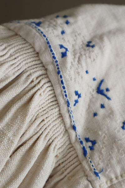 1940s Homespun Linen Romanian Blouse Blue And Ivory Hand Embroidery