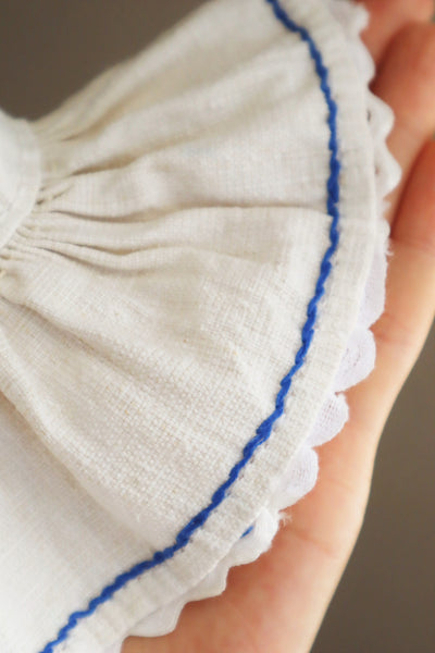 1940s Homespun Linen Romanian Blouse Blue And Ivory Hand Embroidery