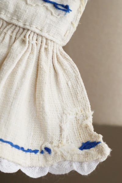 1940s Homespun Linen Romanian Blouse Blue And Ivory Hand Embroidery