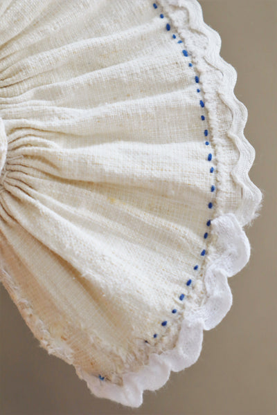 1940s Homespun Linen Romanian Blouse Blue And Ivory Hand Embroidery