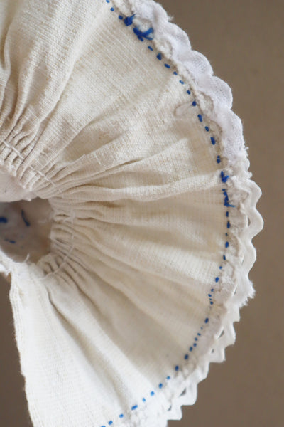 1940s Homespun Linen Romanian Blouse Blue And Ivory Hand Embroidery