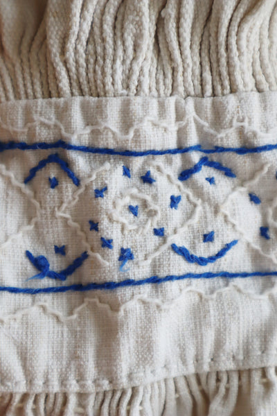 1940s Homespun Linen Romanian Blouse Blue And Ivory Hand Embroidery