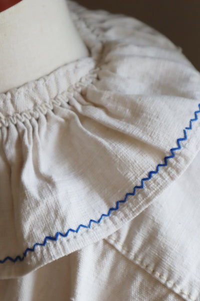 1940s Homespun Linen Romanian Blouse Blue And Ivory Hand Embroidery