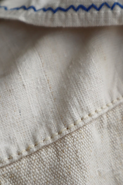 1940s Homespun Linen Romanian Blouse Blue And Ivory Hand Embroidery