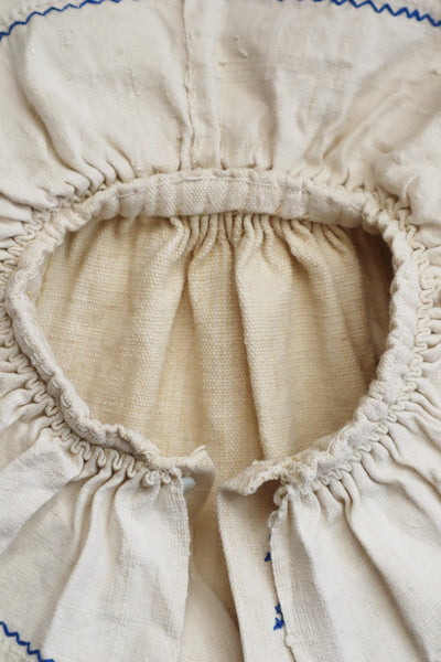 1940s Homespun Linen Romanian Blouse Blue And Ivory Hand Embroidery