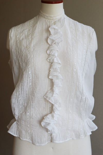 1920s Embroidery  Ruffle Lace Sleeveless Blouse