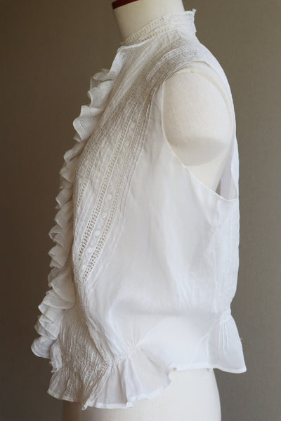 1920s Embroidery  Ruffle Lace Sleeveless Blouse