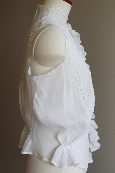 1920s Embroidery  Ruffle Lace Sleeveless Blouse