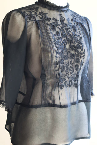 1910s Black Silk Georgette Blouse