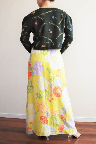 70s Bavarian Hand Knit Floral Embroidered Cardigan Green