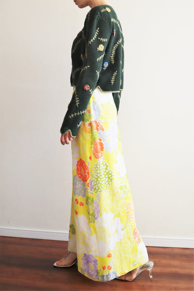 70s Bavarian Hand Knit Floral Embroidered Cardigan Green