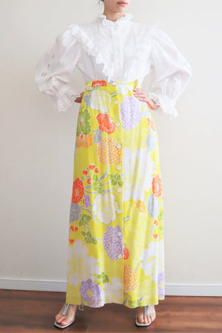 70s Cotton Gaze Floral Maxi Skirt