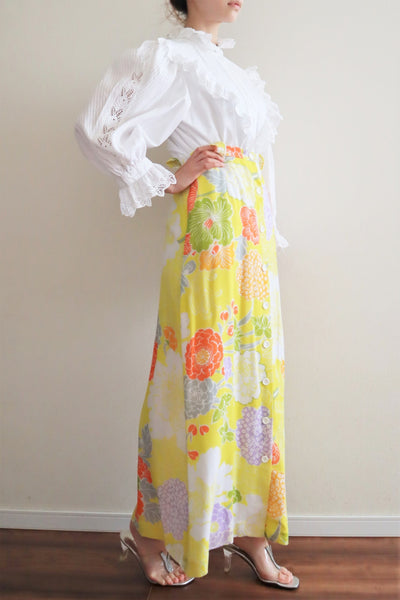 70s Cotton Gaze Floral Maxi Skirt