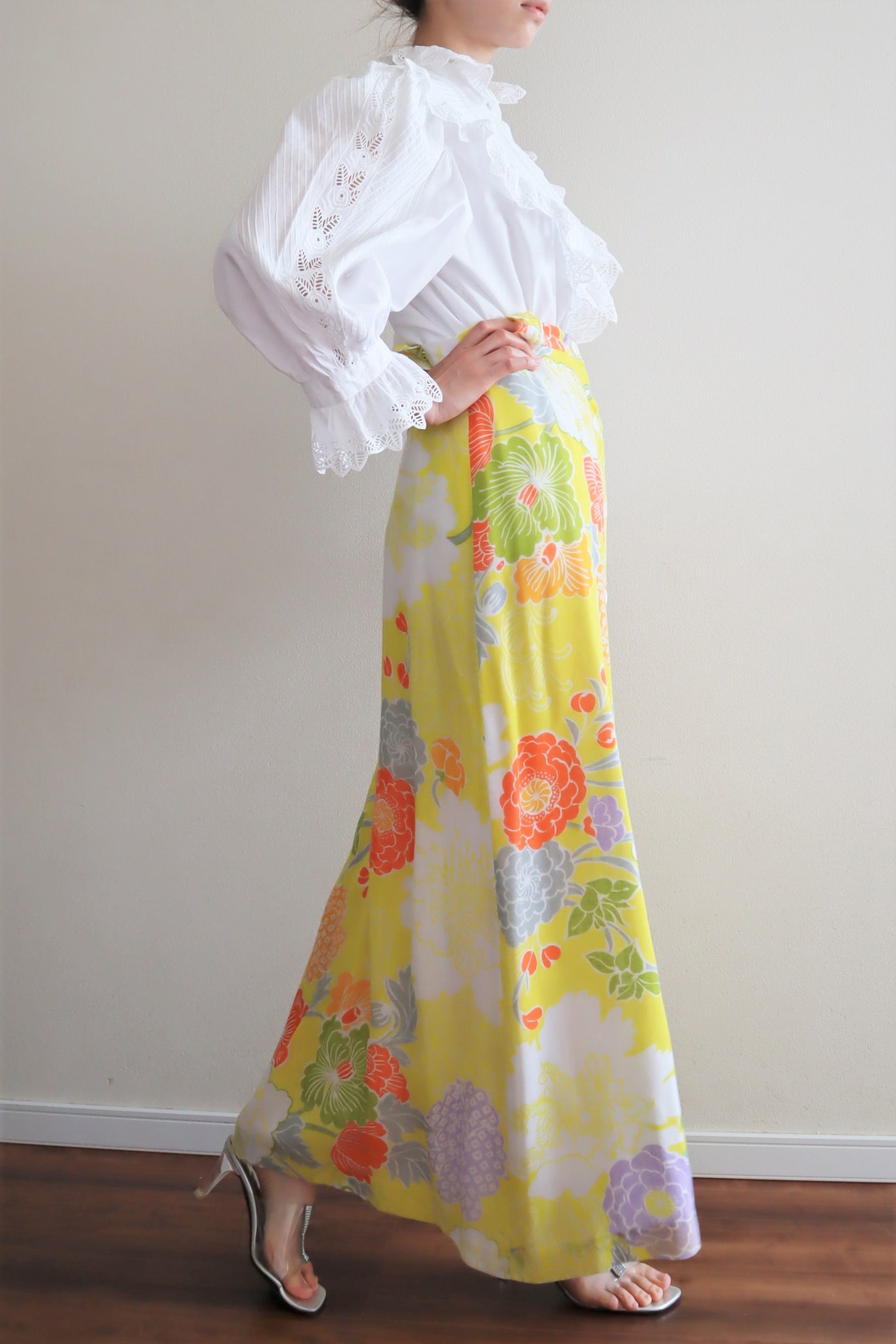 70s Cotton Gaze Floral Maxi Skirt