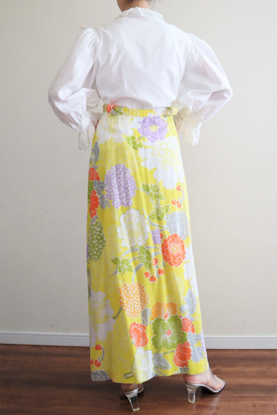 70s Cotton Gaze Floral Maxi Skirt