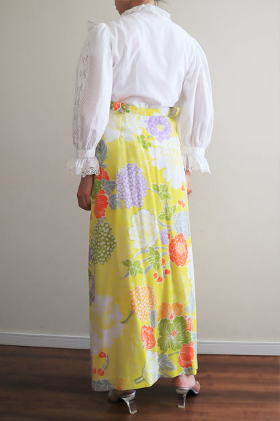 70s Cotton Gaze Floral Maxi Skirt