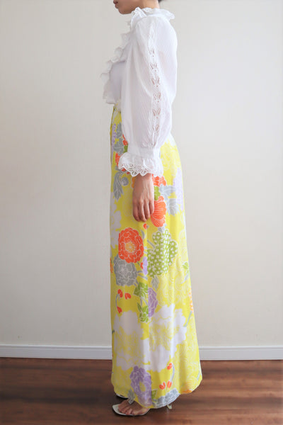 70s Cotton Gaze Floral Maxi Skirt