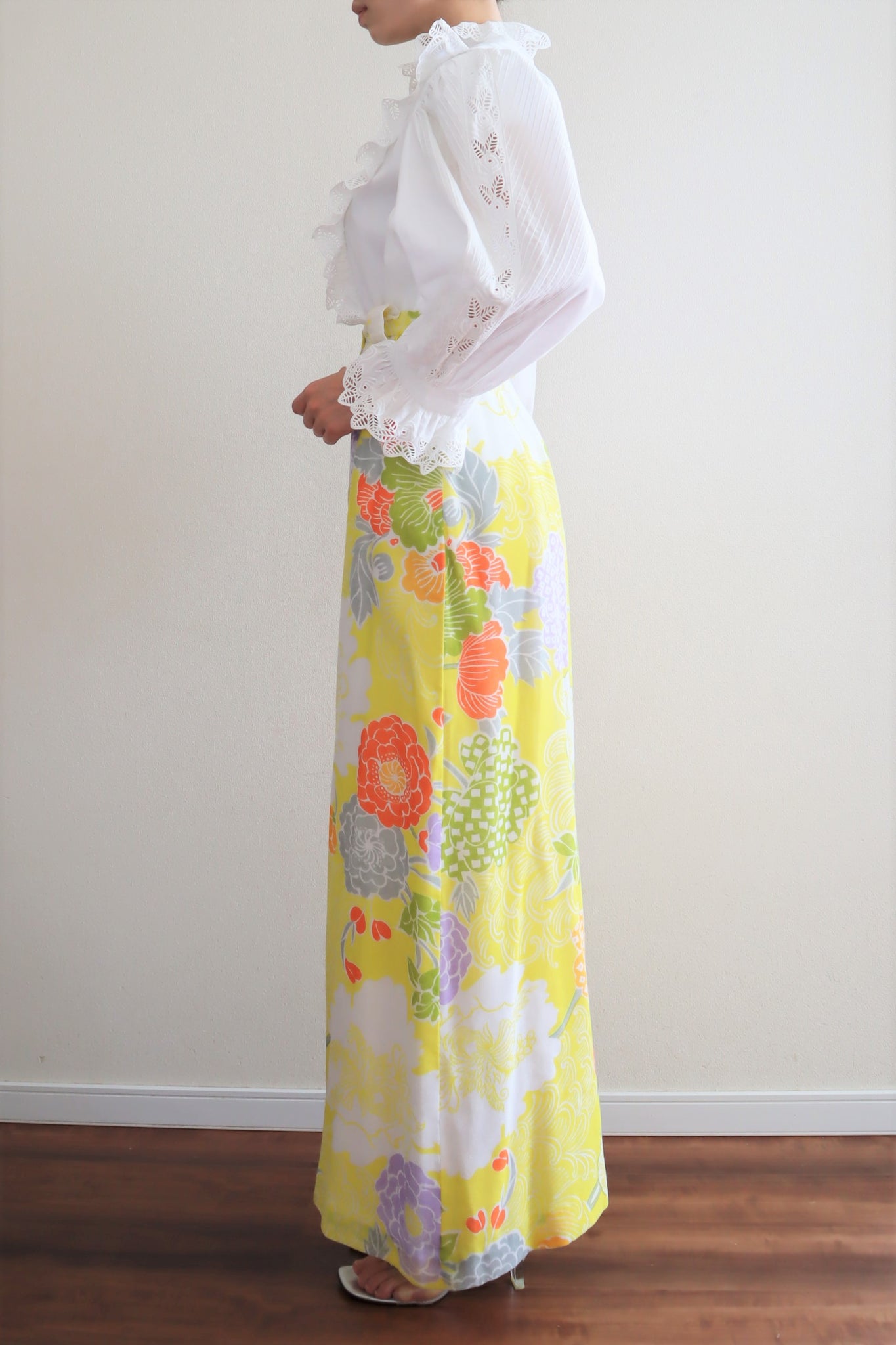 70s Cotton Gaze Floral Maxi Skirt