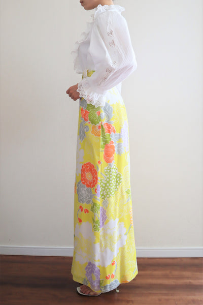 70s Cotton Gaze Floral Maxi Skirt