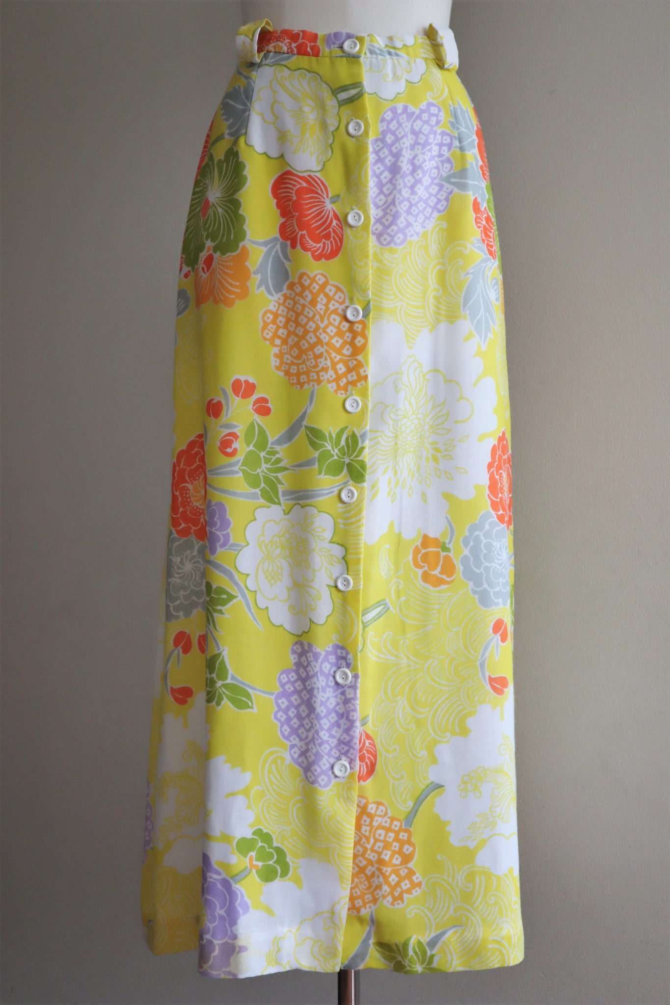 70s Cotton Gaze Floral Maxi Skirt