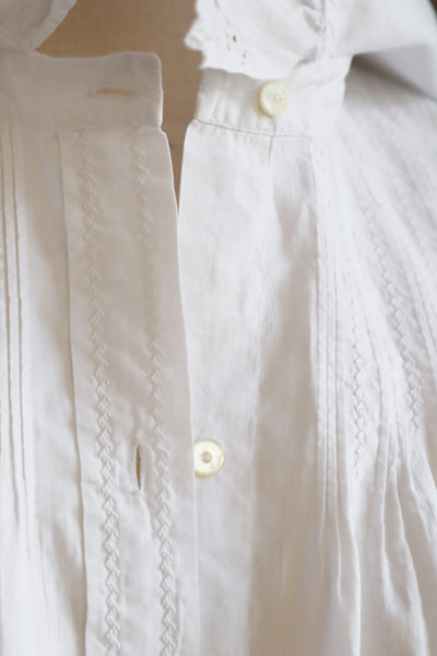 1890s~1900s Edwardian Big Collar White Cotton Ruffled Blouse