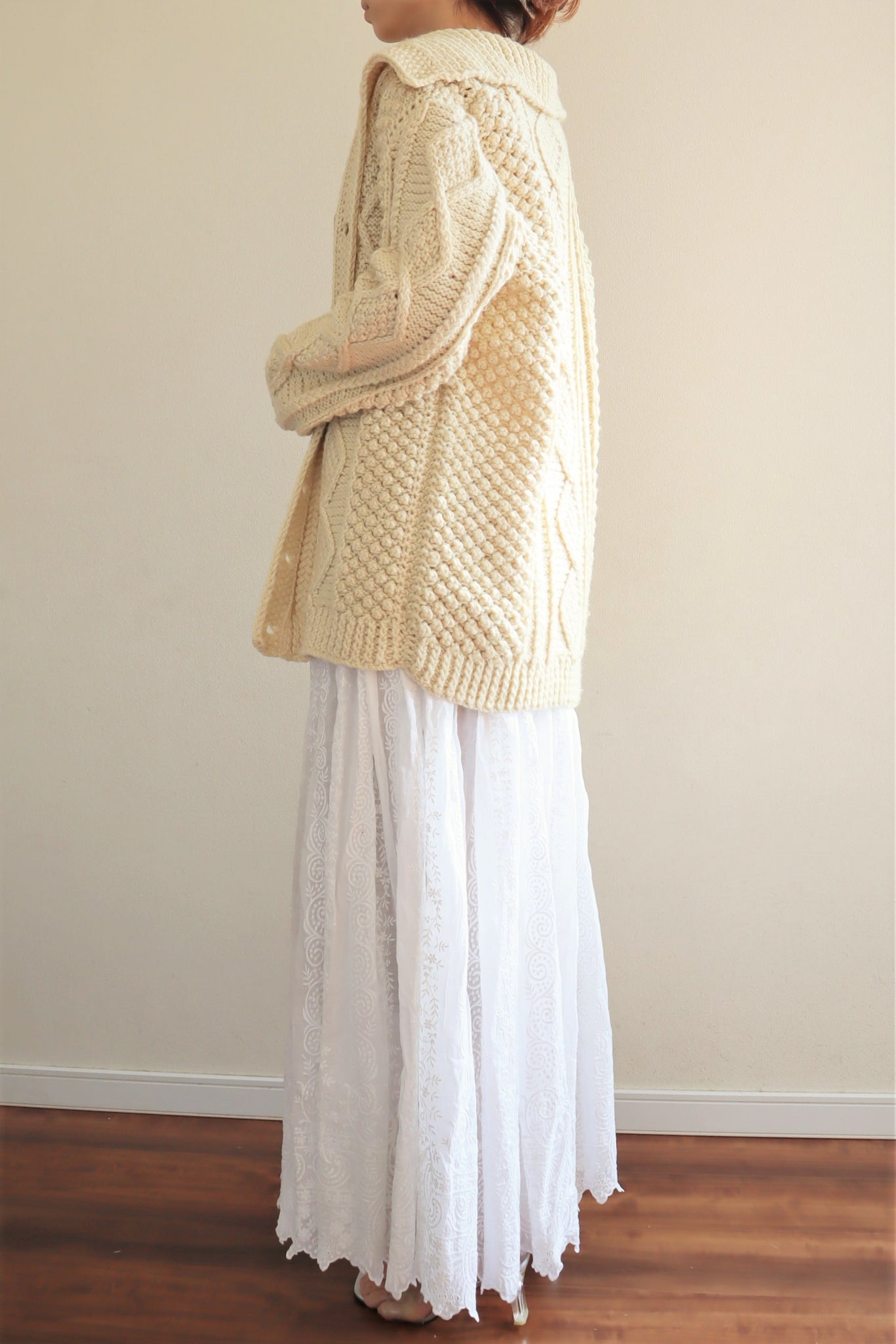 70s Hand Knit Chunky Cable Aran Cardigan